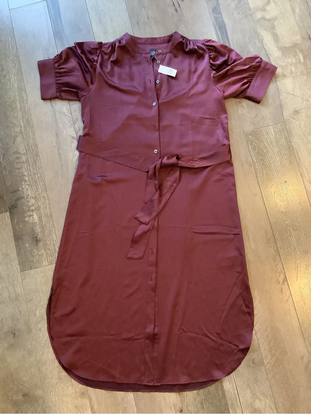 GAP Burgundy Midi Shirt Dress with Tie Waist